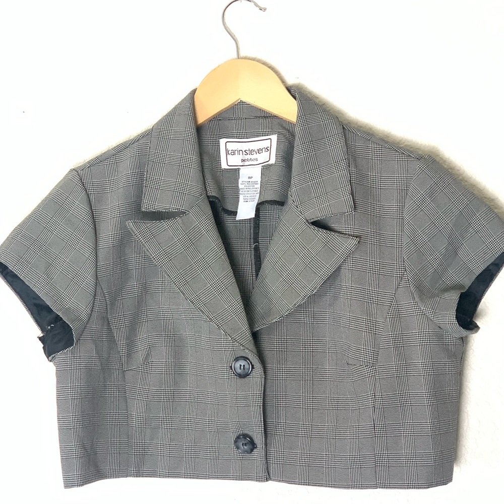 Karin Stevens | Vintage houndstooth shirt sleeve cropped blazer jacket b…